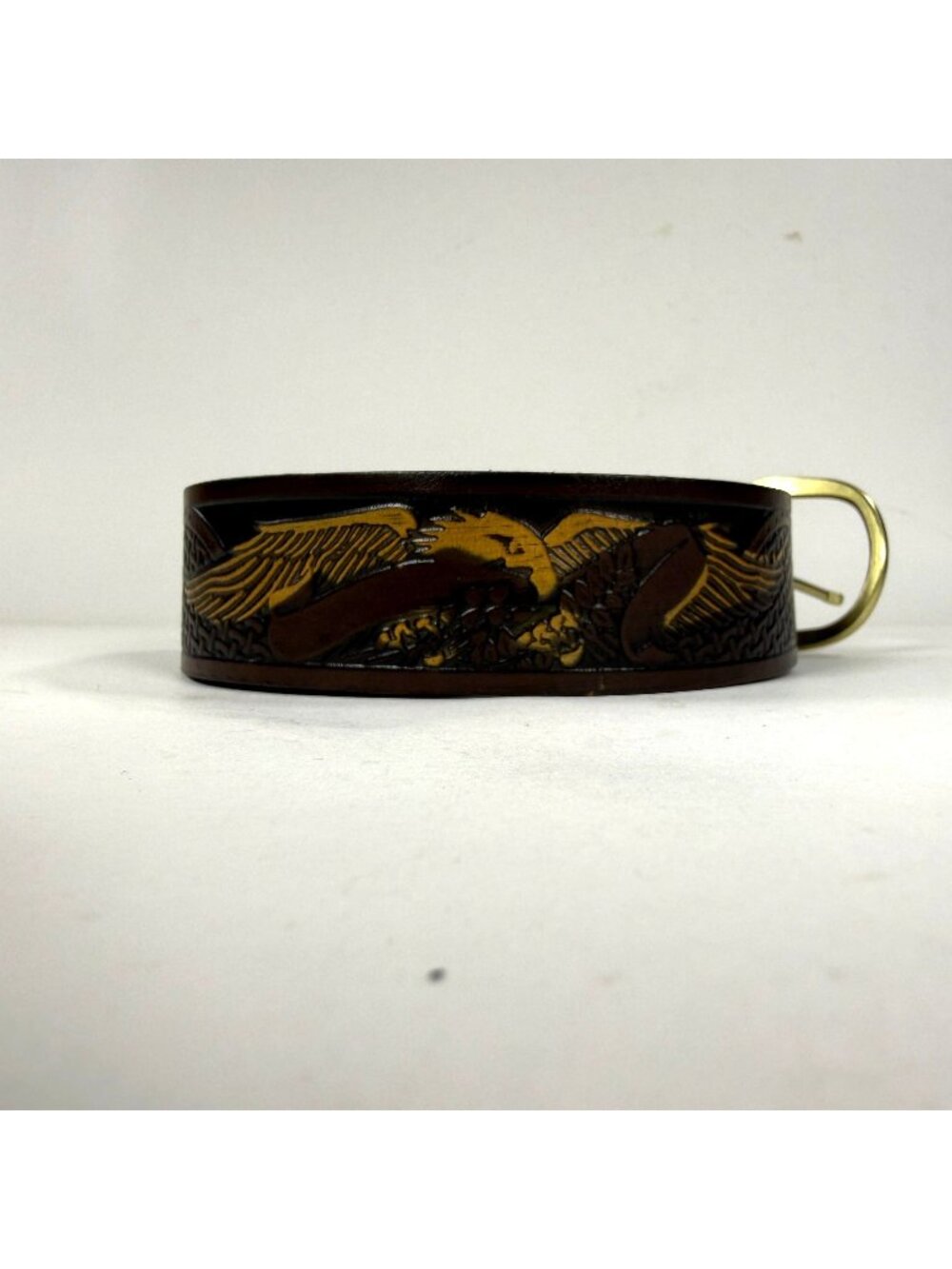Wrangler Genuine Leather Tooled Eagle Western Belt Brass Buckle Brown 48" Length